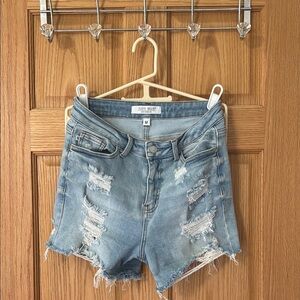 Judy Blue Blue Distressed Jean Shorts High-Waisted